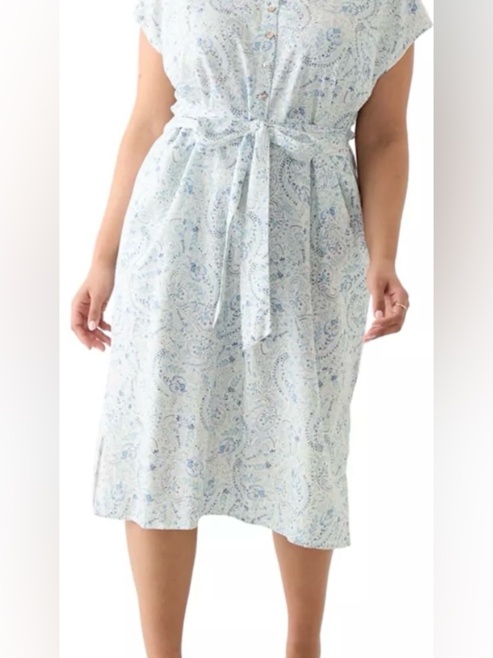 Lucky Brand Plus Printed Button Front Tie Waist Midi Dress Paisley Linen NWT 4X - Picture 2 of 12